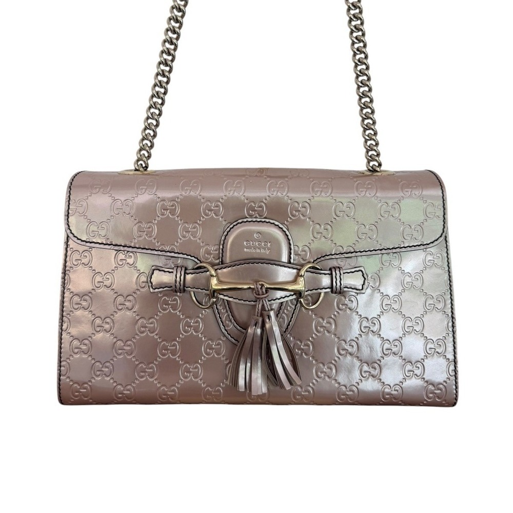 Gucci Emily Guccissima Metallic Blush Leather Horsebit Shoulder Bag